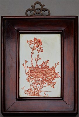 Lot 163 - Group of Four Chinese Iron Red Enameled Floral...