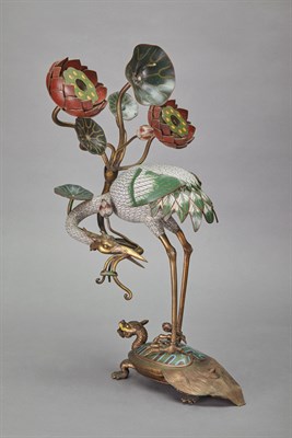 Lot 541 - Chinese Cloisonne Bird-Form Candelabrum Height...
