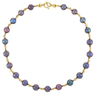 Lot 504 - Gold and Black Cultured Pearl Chain Necklace