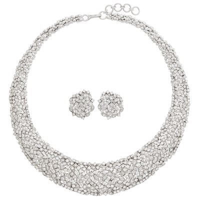 Lot 773 - White Gold and Diamond Bib Necklace and Pair of Earrings