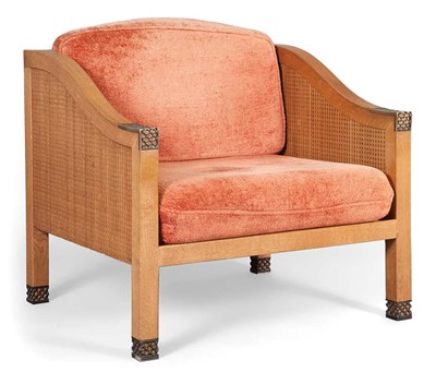 Lot 202 - Louis Cane Oak, Bronze and Upholstery Fauteuil...