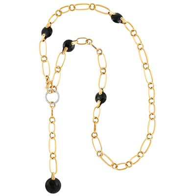 Lot 488 - Rose and White Gold, Black Onyx and Diamond Chain Necklace