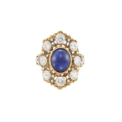 Lot 247 - Two-Color Gold, Cabochon Sapphire and Diamond Ring, Mario Buccellati