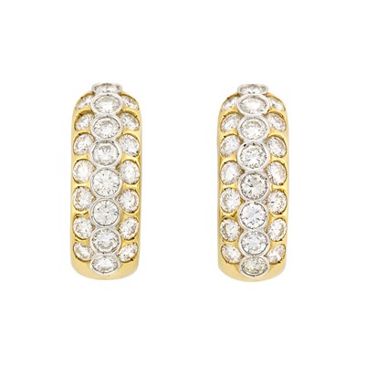 Lot 553 - Pair of Gold and Diamond Half-Hoop Earrings