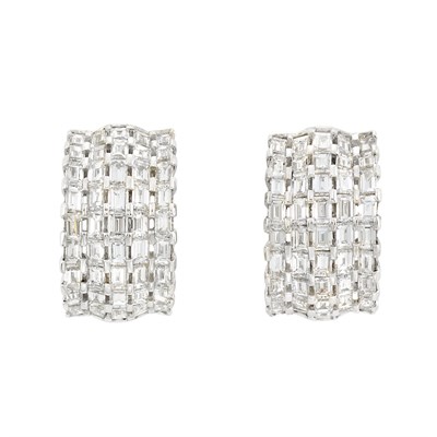 Lot 98 - Pair of White Gold and Diamond Bombe Half-Hoop Earrings