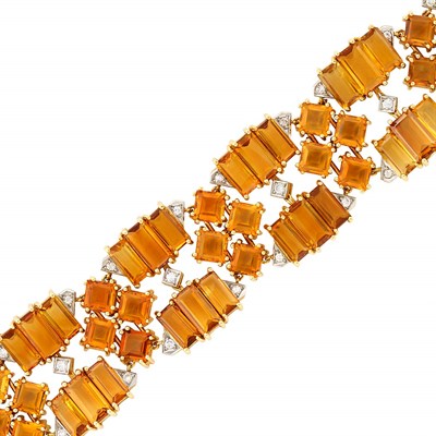 Lot 395 - Two-Color Gold, Citrine and Diamond Bracelet