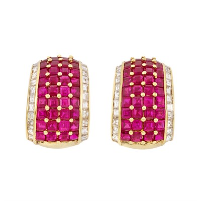 Lot 35 - Pair of Gold, Ruby and Diamond Earclips