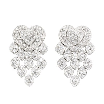 Lot 729 - Pair of White Gold and Diamond Pendant-Earclips