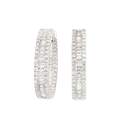 Lot 460 - Pair of White Gold and Diamond Hoop Earrings