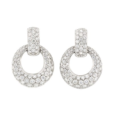 Lot 105 - Pair of White Gold and Diamond Pendant-Earrings