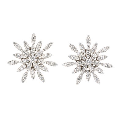 Lot 459 - Pair of White Gold and Diamond Flower Earrings