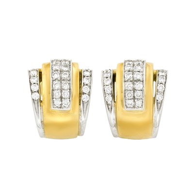 Lot 414 - Pair of Two-Color Gold and Diamond Earclips