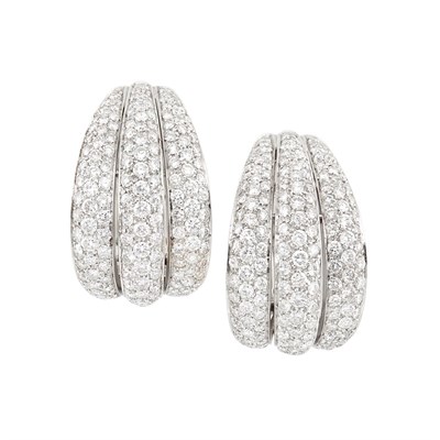 Lot 626 - Pair of White Gold and Diamond Bombe Earrings