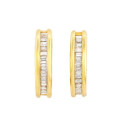 Lot 412 - Pair of Gold and Diamond Hoop Earrings
