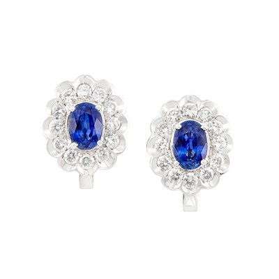 Lot 291 - Pair of White Gold, Sapphire and Diamond Earclips