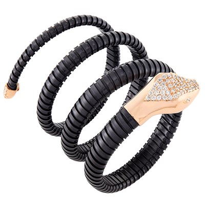 Lot 489 - Gun Metal, Rose Gold and Diamond Snake Bracelet
