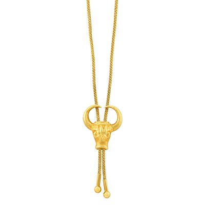 Lot 587 - Braided Gold Mesh Ram's Head Necklace, Ilias Lalaounis