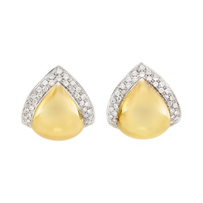 Lot 384 - Pair of Two-Color Gold and Diamond Earrings
