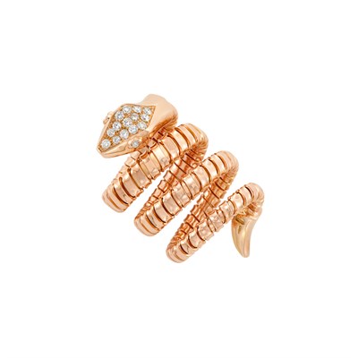 Lot 389 - Rose Gold and Diamond Snake Ring