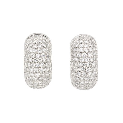Lot 472 - Pair of White Gold and Diamond Bombe Earrings
