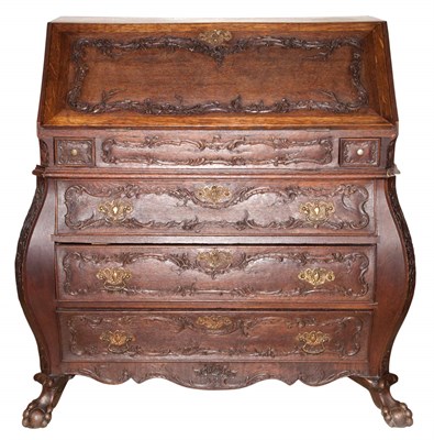 Lot 195 - Dutch Rococo Style Oak Bombe-Form Desk Height...