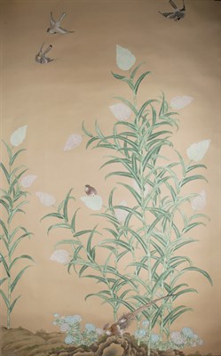 Lot 258 - Group of Hand-Painted Chinese Wallpaper Panels...