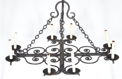 Lot 196 - Black Painted Wrought Iron Eight-Light Chandelier