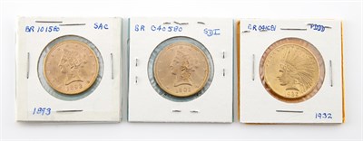 Lot 1156 - United States $10 Gold Three coins comprising...