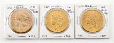 Lot 1160 - United States Three $20 Liberty Gold Coins...
