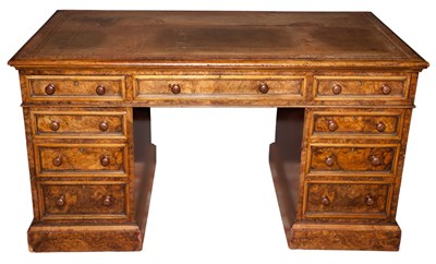 Lot 227 - English Burlwood Double-Pedestal Desk Height...