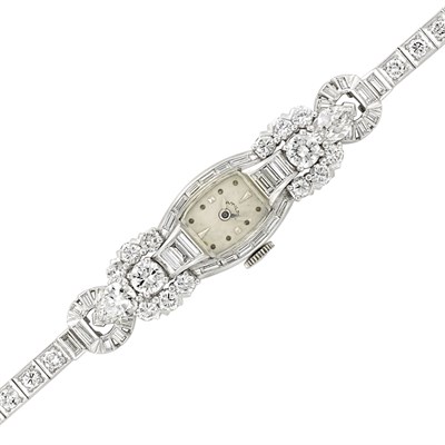 Lot 467 - Platinum and Diamond Wristwatch, Hamilton