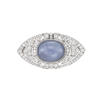 Lot 732 - Platinum, Star Sapphire and Diamond Brooch