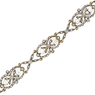 Lot 438 - Antique Silver, Gold, Button Pearl and Diamond Bracelet