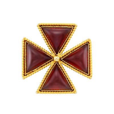Lot 58 - Antique Gold and Cabochon Garnet Maltese Cross Pin