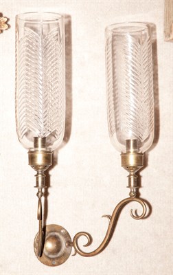 Lot 251 - Pair of Brass and Glass Two-Light Sconces...