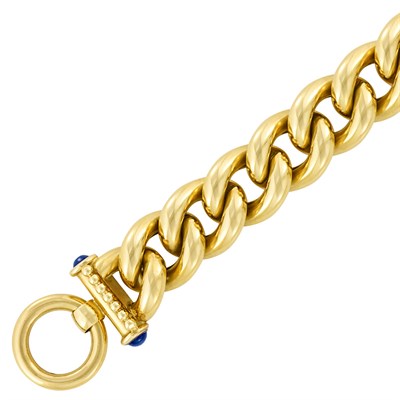 Lot 30 - Gold and Cabochon Sapphire Link Bracelet