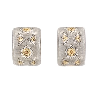 Lot 555 - Pair of Sterling Silver and Gold Hoop Earrings, Buccellati