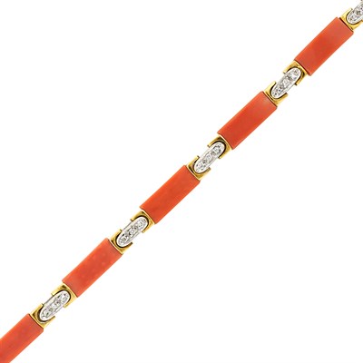 Lot 184 - Two-Color Gold, Coral and Diamond Bracelet