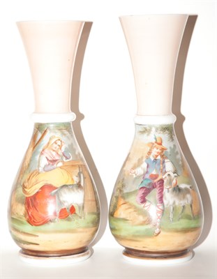 Lot 284 - Pair of Painted Glass Vases Height 14 inches.