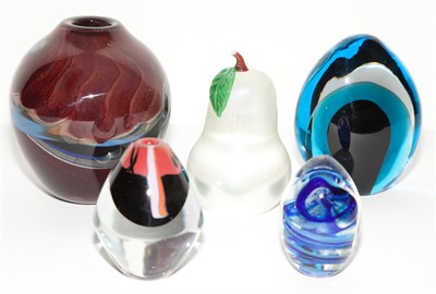 Lot 287 - Five Glass Paperweights and Vases Height of...