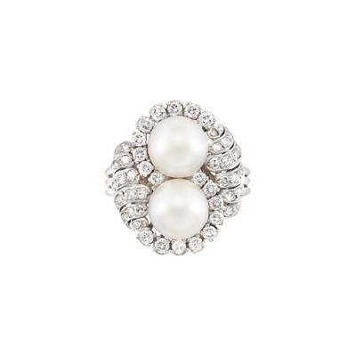Lot 325 - Platinum, Cultured Pearl and Diamond Ring