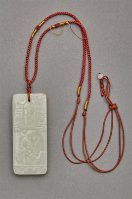 Lot 147 - Chinese White Jade Pendant Of rectangular form...