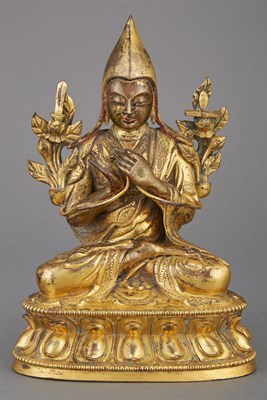 Lot 12 - Tibetan Gilt-Bronze Figure of a Lama 18th...