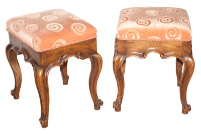 Lot 357 - Pair of Continental Style Walnut Stools