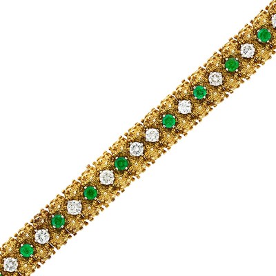 Lot 215 - Gold, Diamond and Emerald Bracelet
