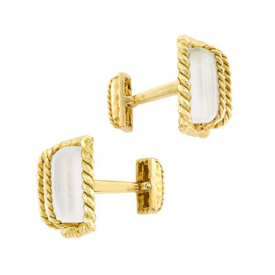 Lot 47 - Pair of Gold and Frosted Rock Crystal Cufflinks, David Webb
