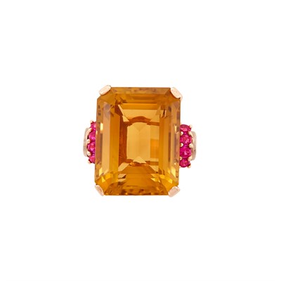Lot 250 - Rose Gold, Citrine and Synethic Ruby Ring