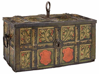 Lot 669 - German Polychrome Painted Iron Strongbox...
