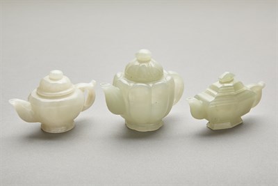 Lot 152 - Group of Three Chinese Jade Covered Teapots...