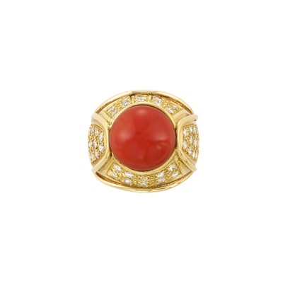 Lot 195 - Gold, Coral and Diamond Ring